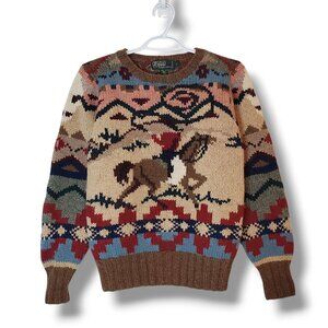 Rare Polo Ralph Lauren Cowboy Knit Sweater Brown Size XS